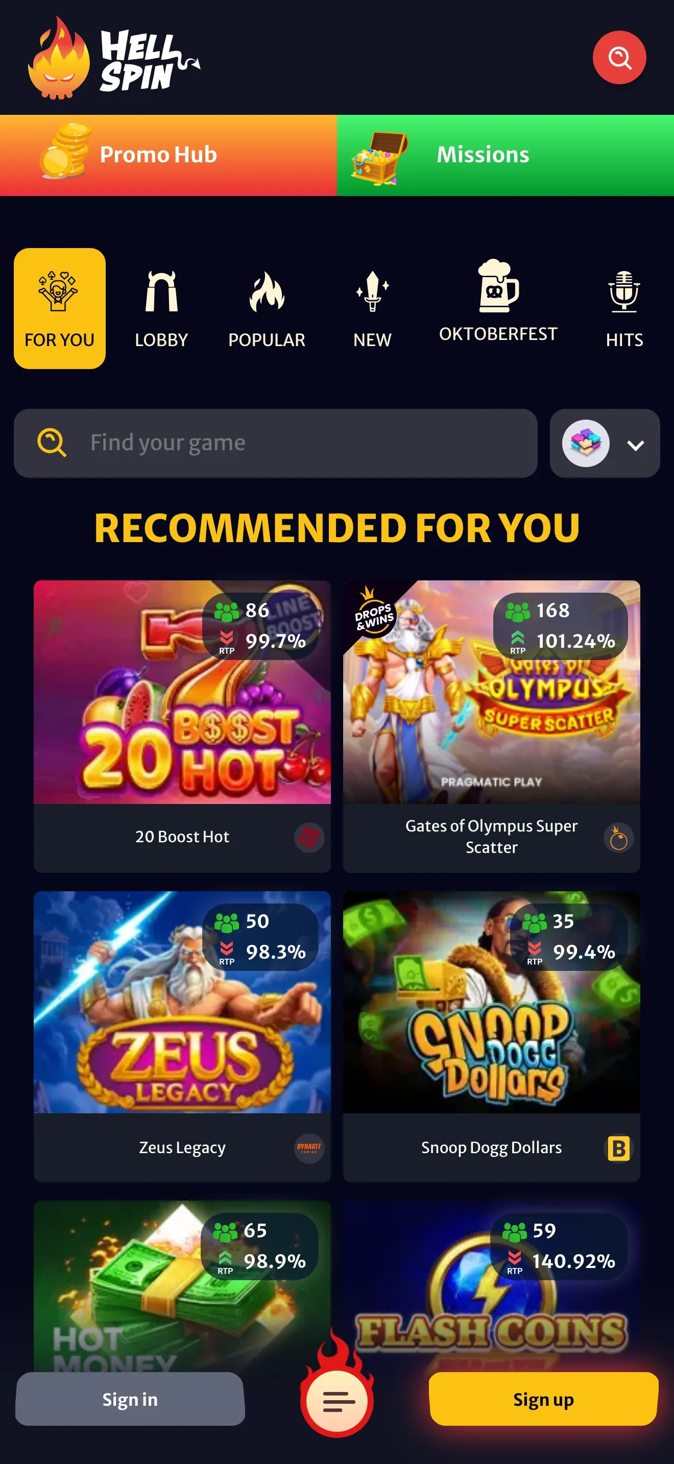 HellSpin app pokies lobby