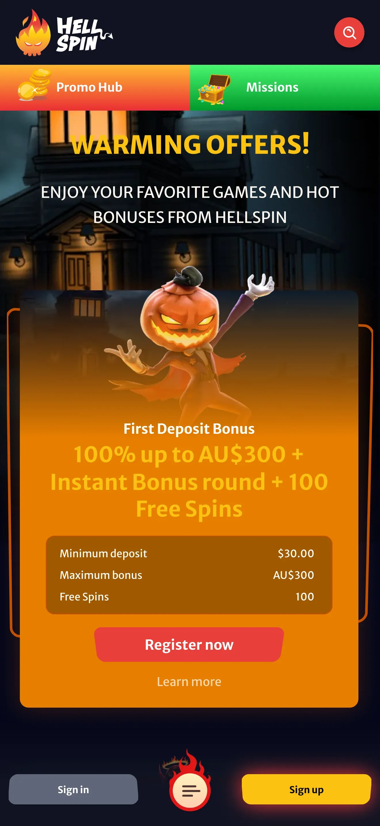 HellSpin app promotions with the first deposit bonus